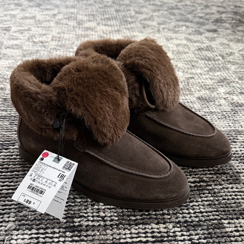 Zara Brown Fur-Lined Women's Boots NWT